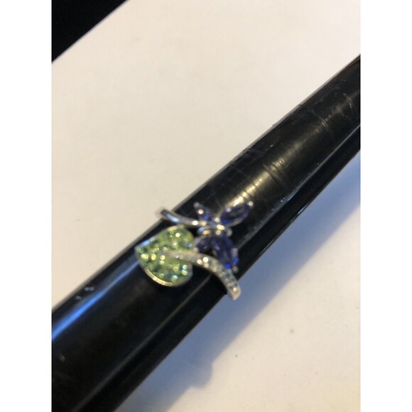 Beautiful Sterling Silver Butterfly Flower Ring Colorful Swarovski Crystal SZ8.5 - Picture 2 of 8
